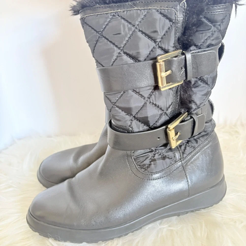 Michael Kors Black Quilted Faux Fur Trim Buckle‎ Boots AQ13G 7M